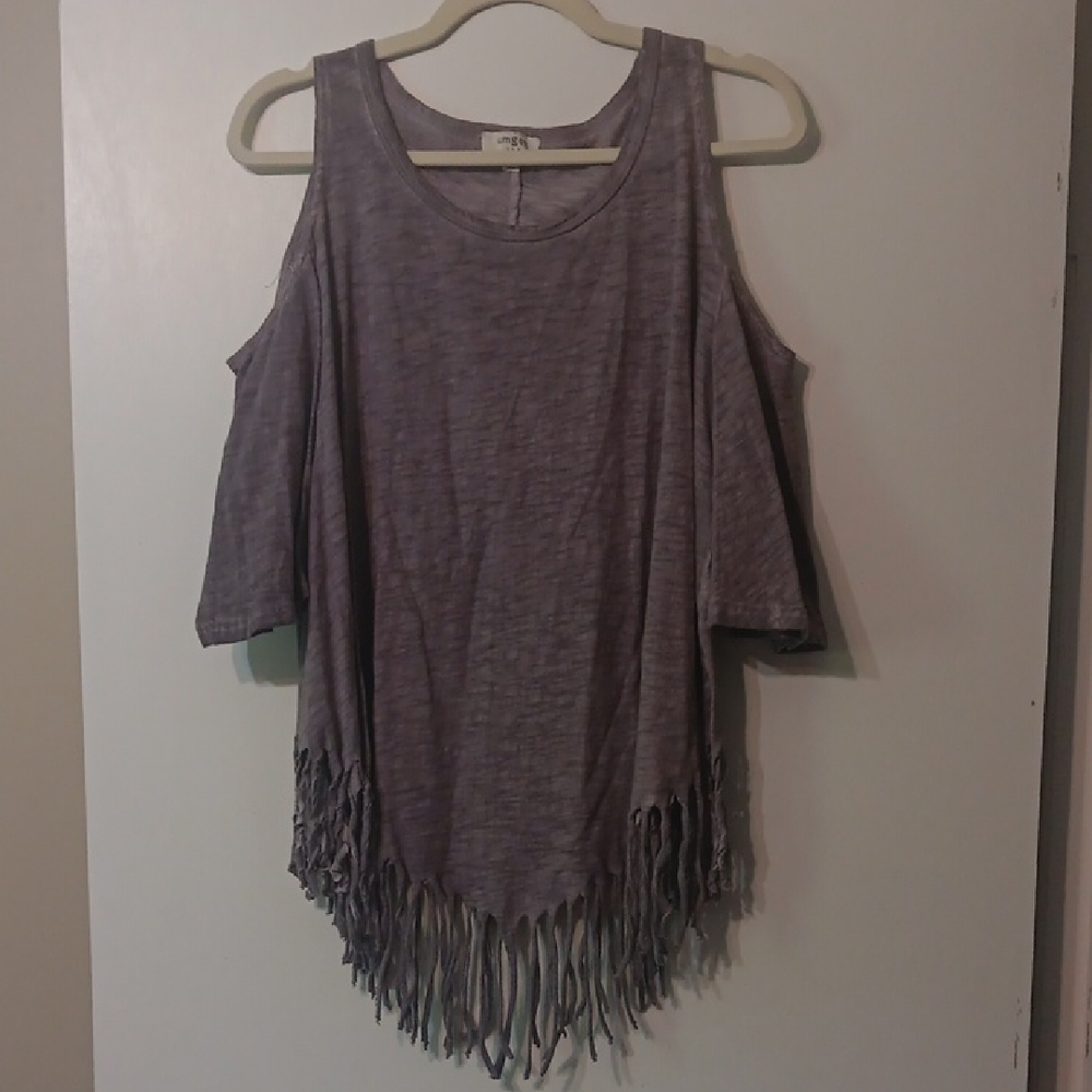 Women's Cold Shoulder Fringe Top